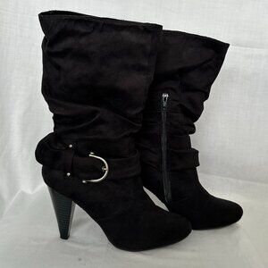 Apt. 9 Black Faux Suede Heeled Boots, size 8.5